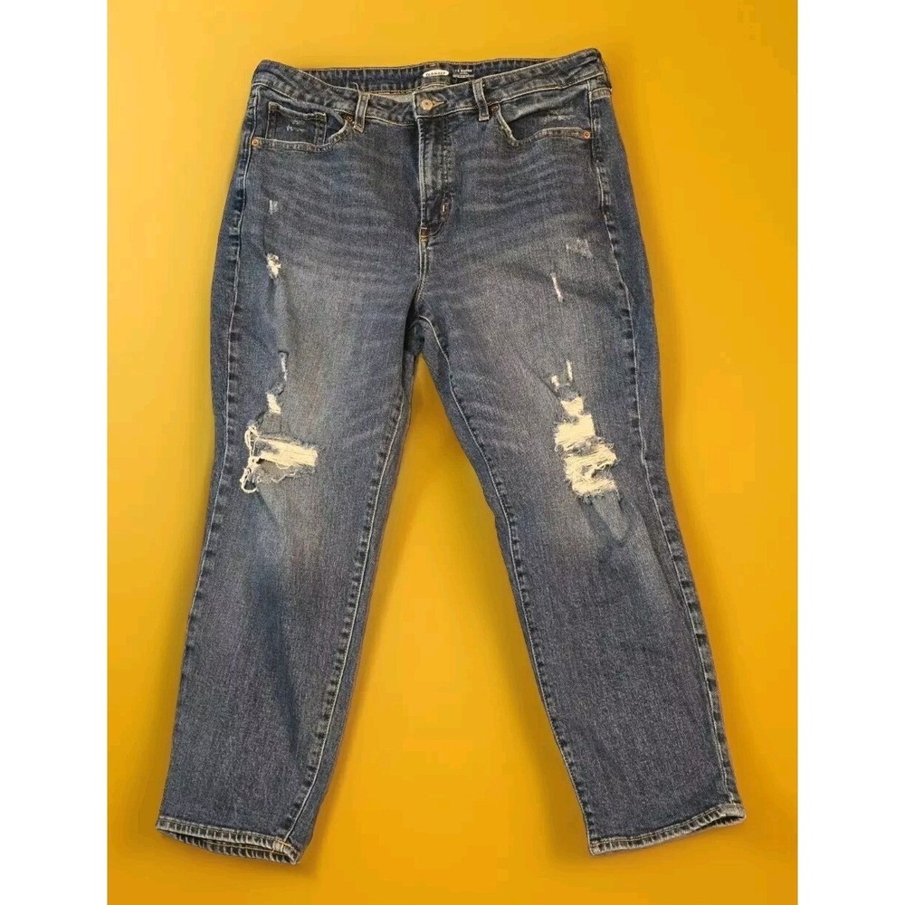 Old Navy Womens Size 16 Higher High Rise OG Straight Jeans Blue Distressed NEW